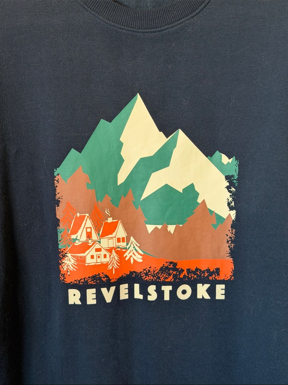 Revelstoke Men's Navy Crewneck with Mountain Village Graphic - Picture 4 of 6